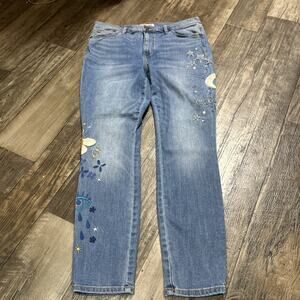 Johnny Was The Boyfriend Floral And Butterflies Embroidered Jeans Womens 31